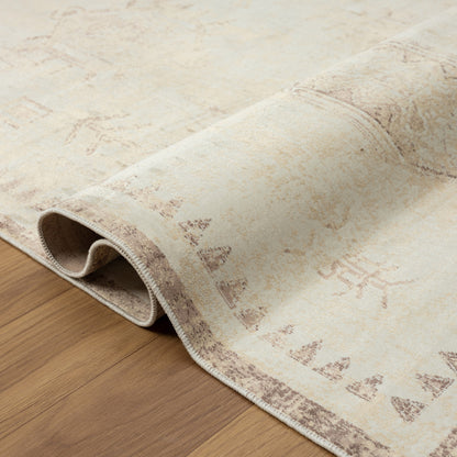 2' X 3' Beige Abstract Washable Non Skid Area Rug