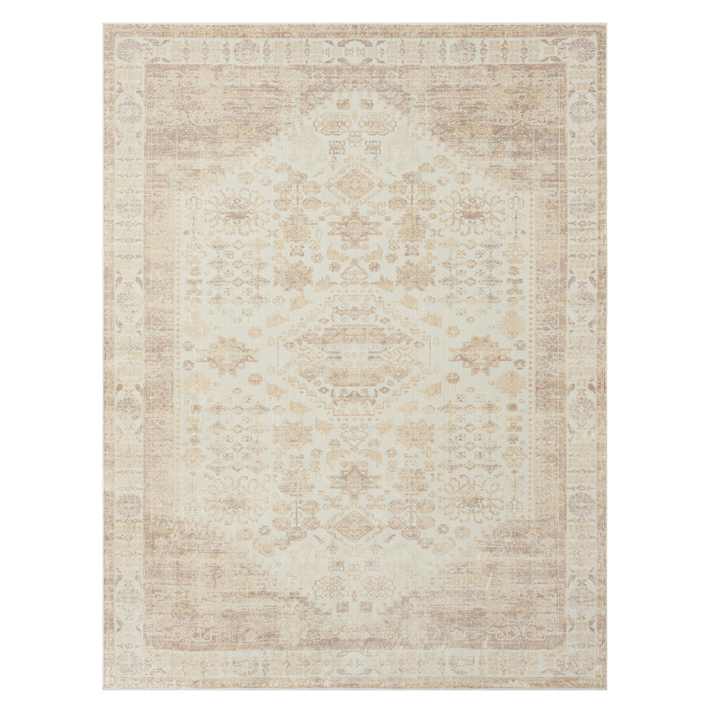 2' X 5' Beige Abstract Washable Non Skid Area Rug