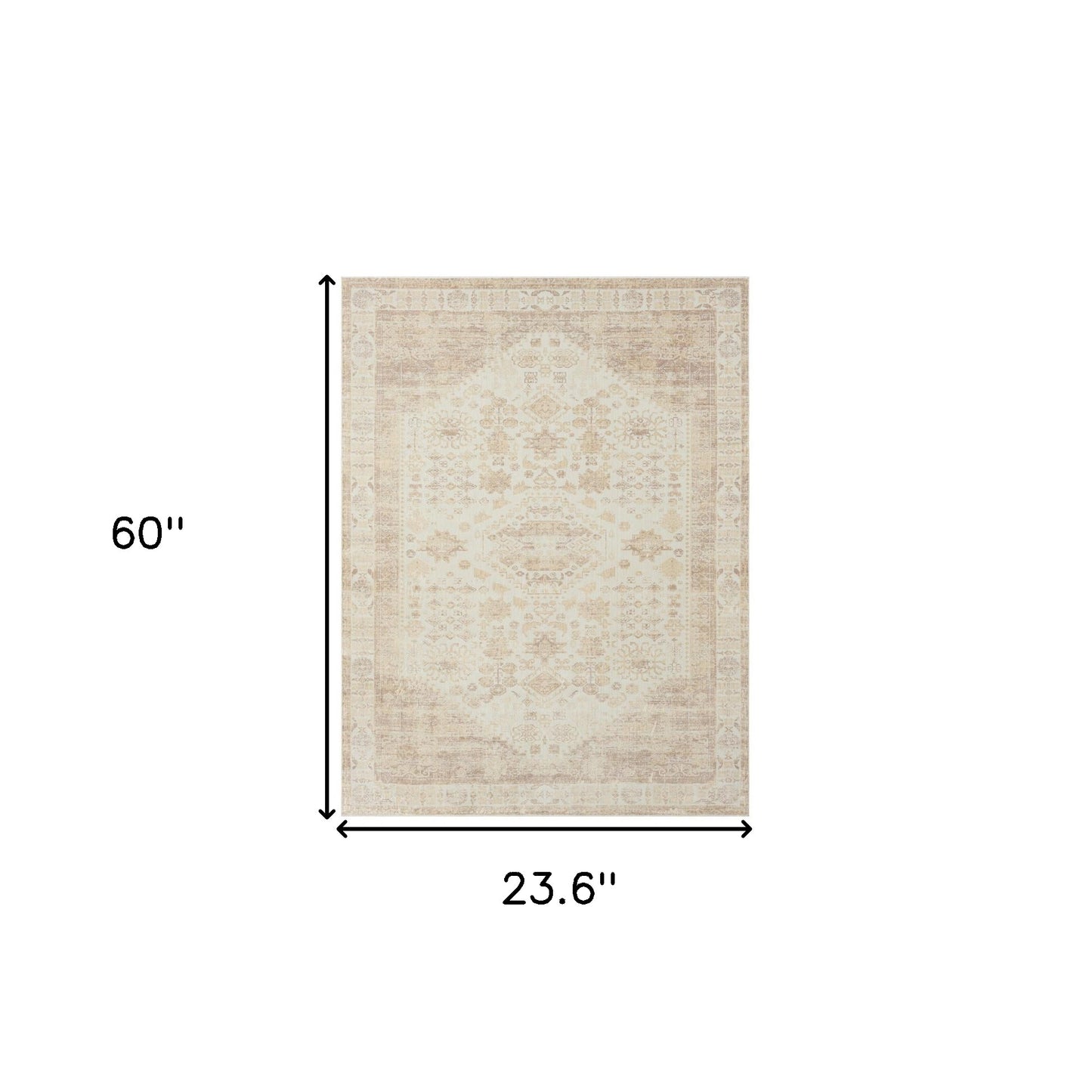 2' X 5' Beige Abstract Washable Non Skid Area Rug