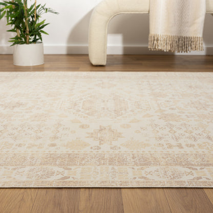 2' X 5' Beige Abstract Washable Non Skid Area Rug