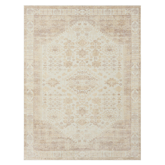 2' X 5' Beige Abstract Washable Non Skid Area Rug