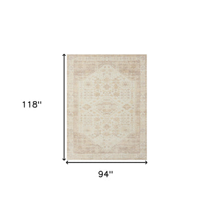 2' X 5' Beige Abstract Washable Non Skid Area Rug