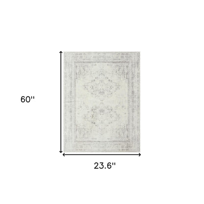 2' X 5' Gray Medallion Washable Non Skid Area Rug