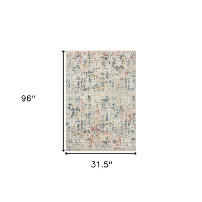 8' Gray Abstract Runner Rug