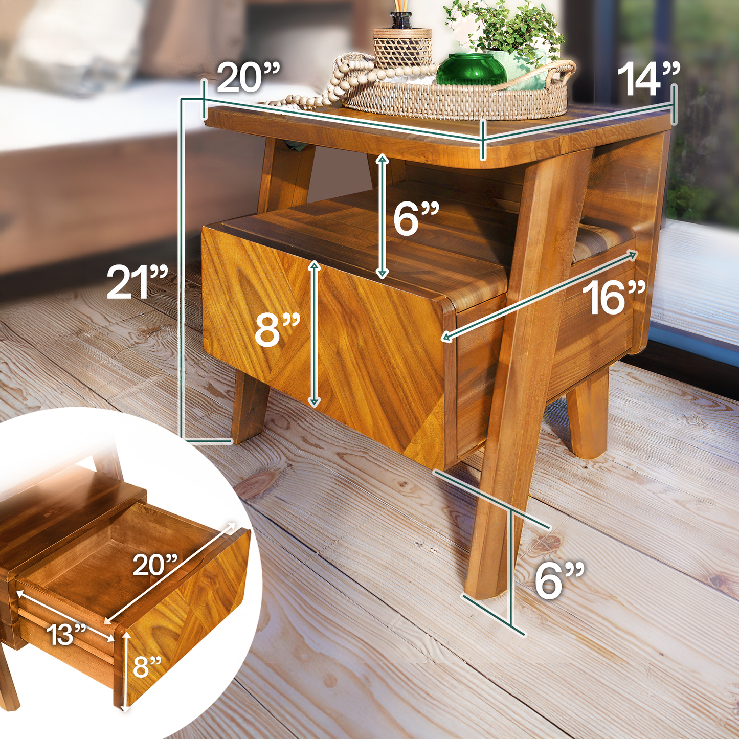 Rorns Rum Nightstand with Drawer for Stylish Bedroom Storage