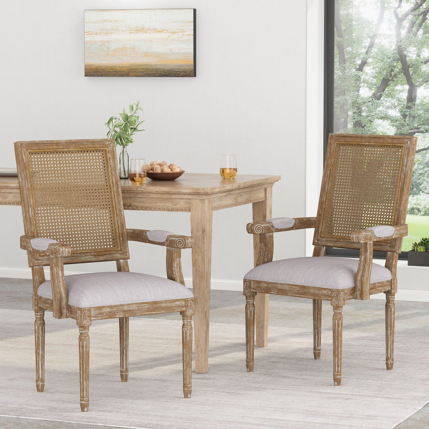 Elegant French Country Style Dining Chair With Cane Backrest