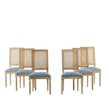 French Country Dining Chair With Rectangular Cane Backrest And Smooth Upholstered Seating