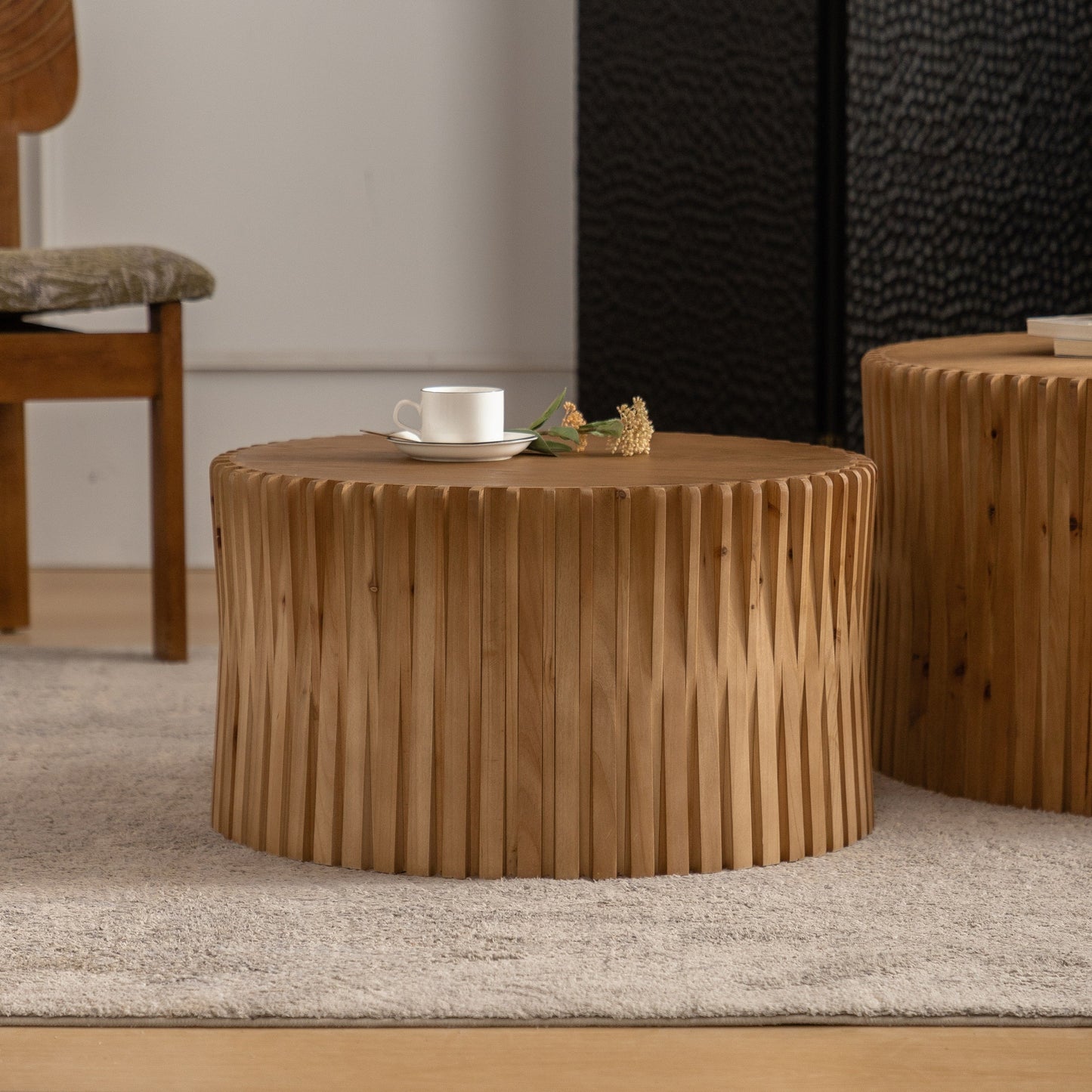 Vintage Fashion Style Cylindrical Nesting Coffee Table Set