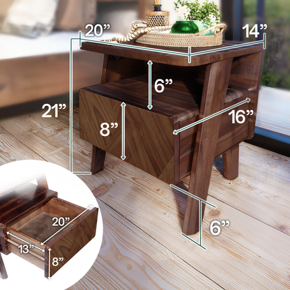 Rorns Rum Nightstand with Drawer for Stylish Bedroom Storage