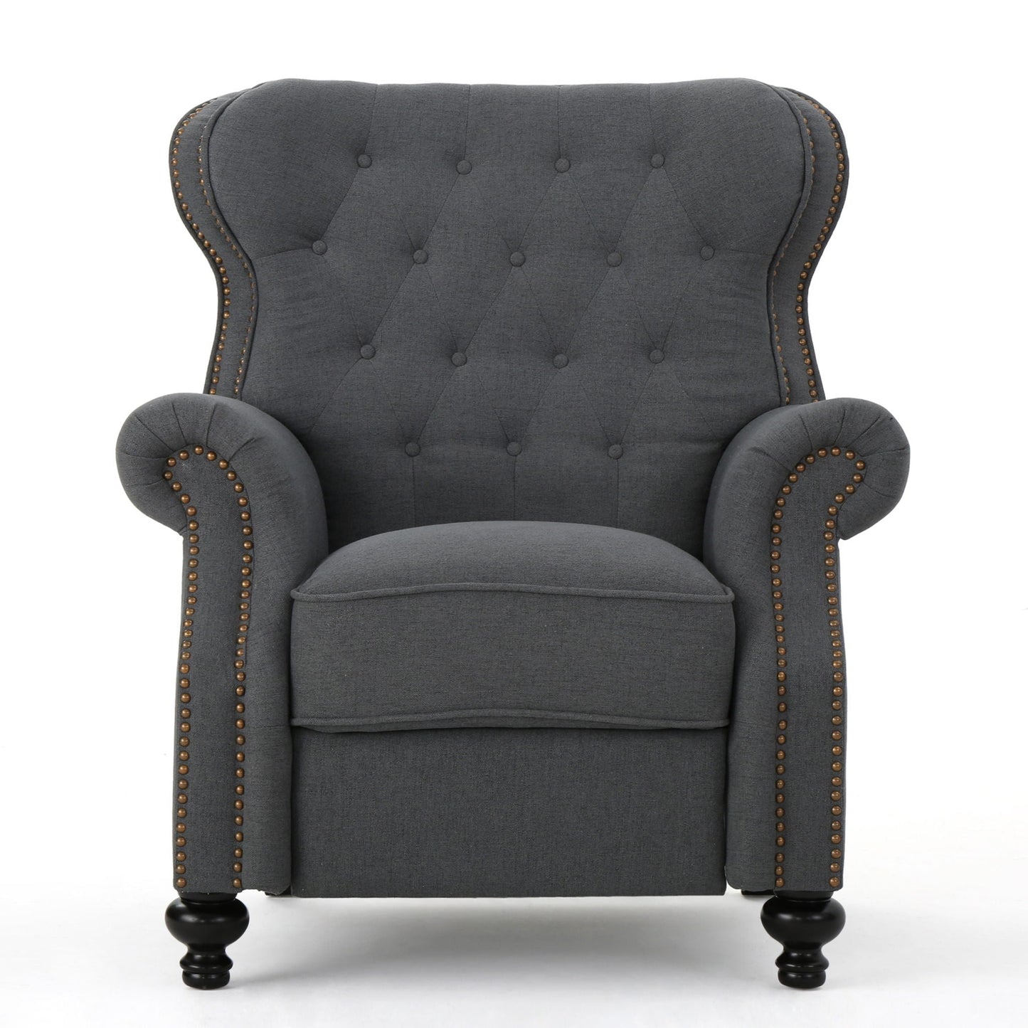 Accented Push Back Recliner Chair With Rolled Arms, Enjoy Cocooning Comfort
