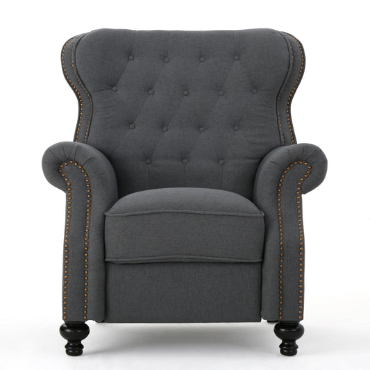 Accented Push Back Recliner Chair With Rolled Arms, Enjoy Cocooning Comfort