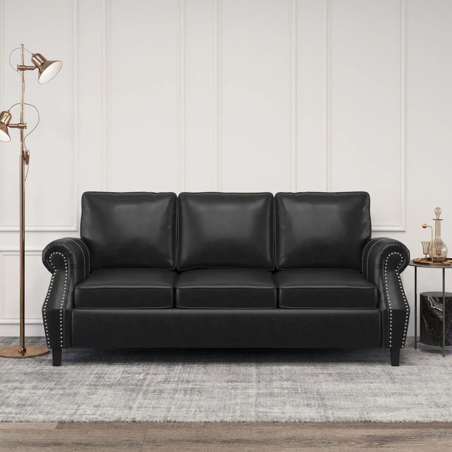 Contemporary 3 Seater Sofa With Nailhead Trim