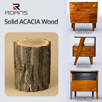 Rorns Rum Nightstand with Drawer for Stylish Bedroom Storage