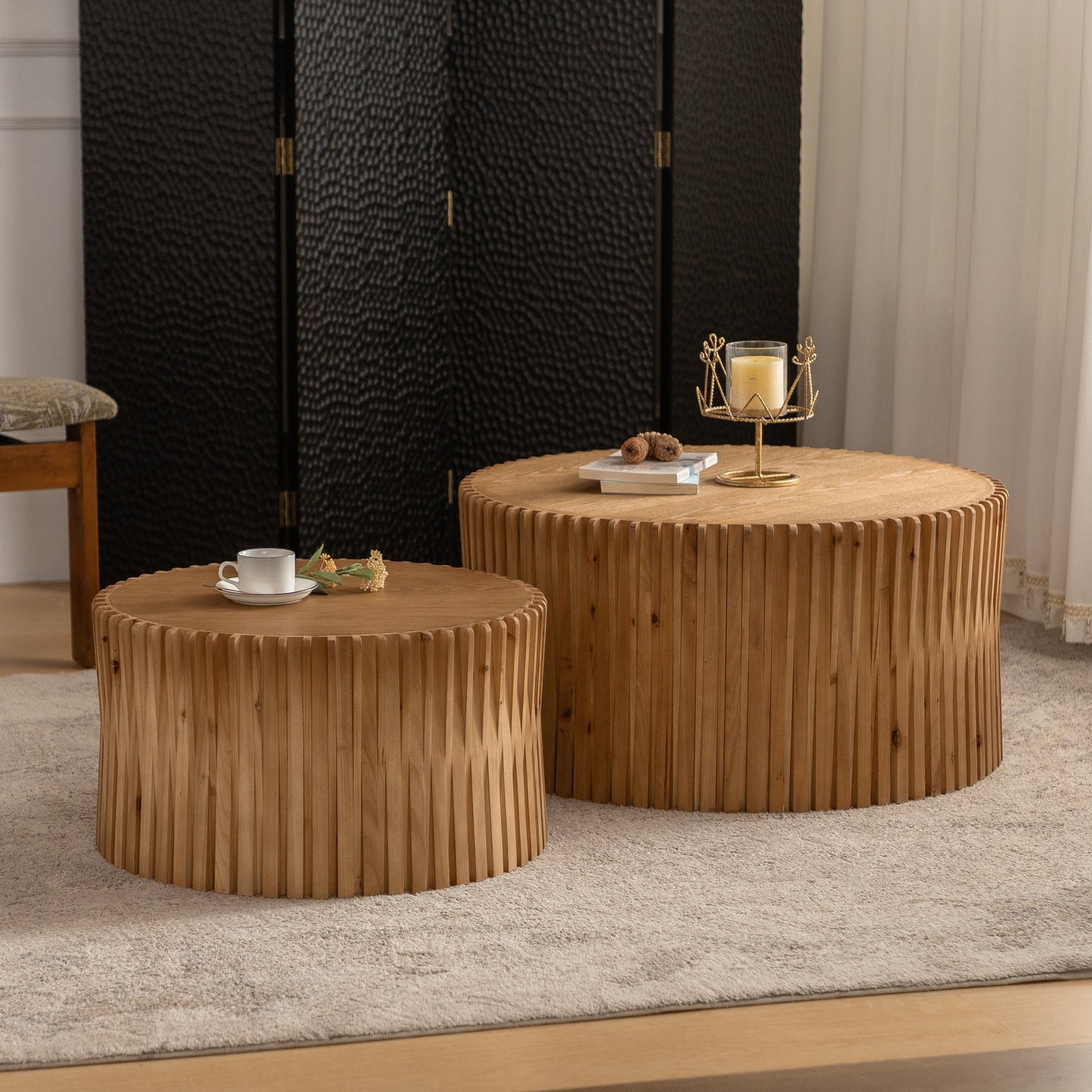 Vintage Fashion Style Cylindrical Nesting Coffee Table Set