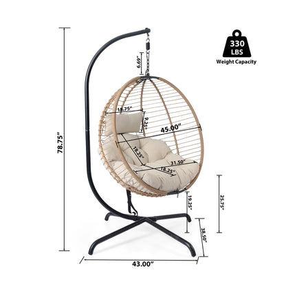 Sora Outdoor Patio Wicker Hanging Chair With Stand - Beige / Brown