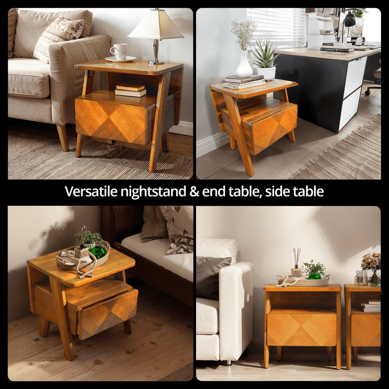 Rorns Rum Nightstand with Drawer for Stylish Bedroom Storage