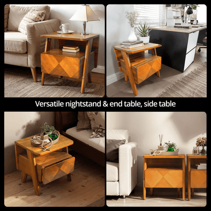 Rorns Rum Nightstand with Drawer for Stylish Bedroom Storage