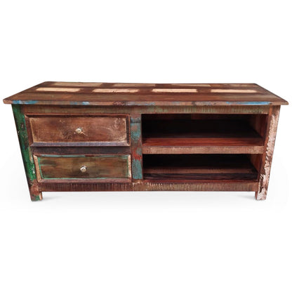 Timbergirl Reclaimed Wood TV cabinet with Double Drawers and Shelves