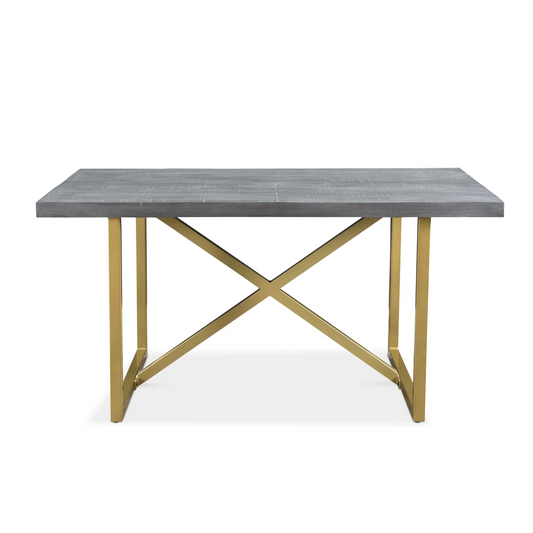 Raven Grey Mango Wood Dining Table With Gold Iron Legs