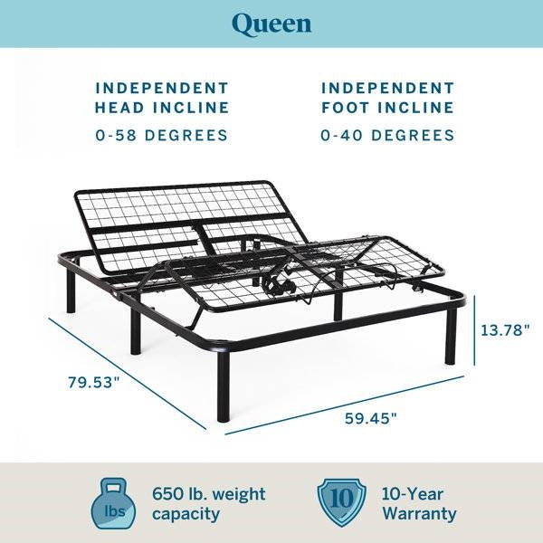 Queen Size Electric Head Foot Adjustable Bed Base with Remote