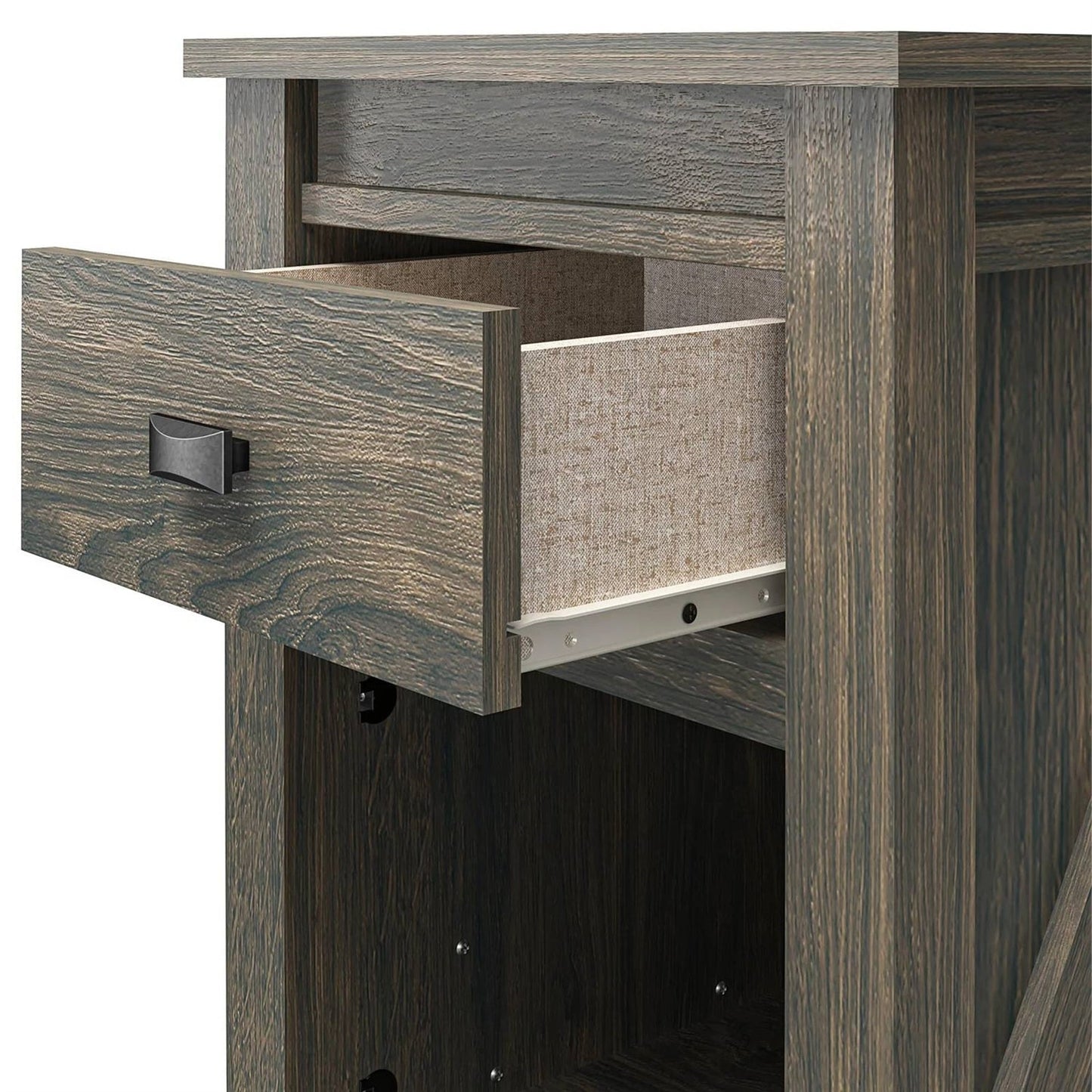 Farmhouse 1-Drawer Bedroom Nightstand with Open Shelf in Rustic Grey Oak