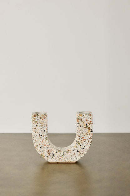 U-shaped Neutral Terrazzo Taper Candle Holder