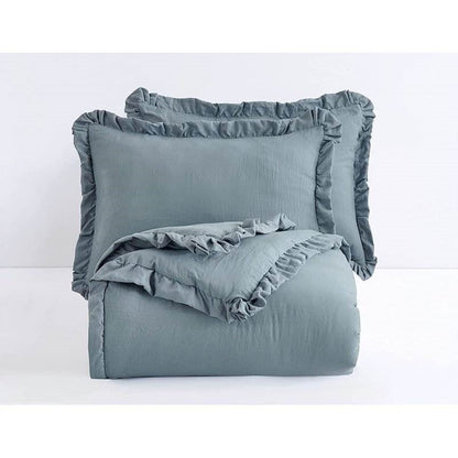 King Oversized Blue Ruffled Edge Microfiber Comforter Set