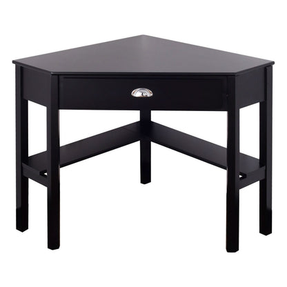 Corner Black Wood Computer Desk with Drawer