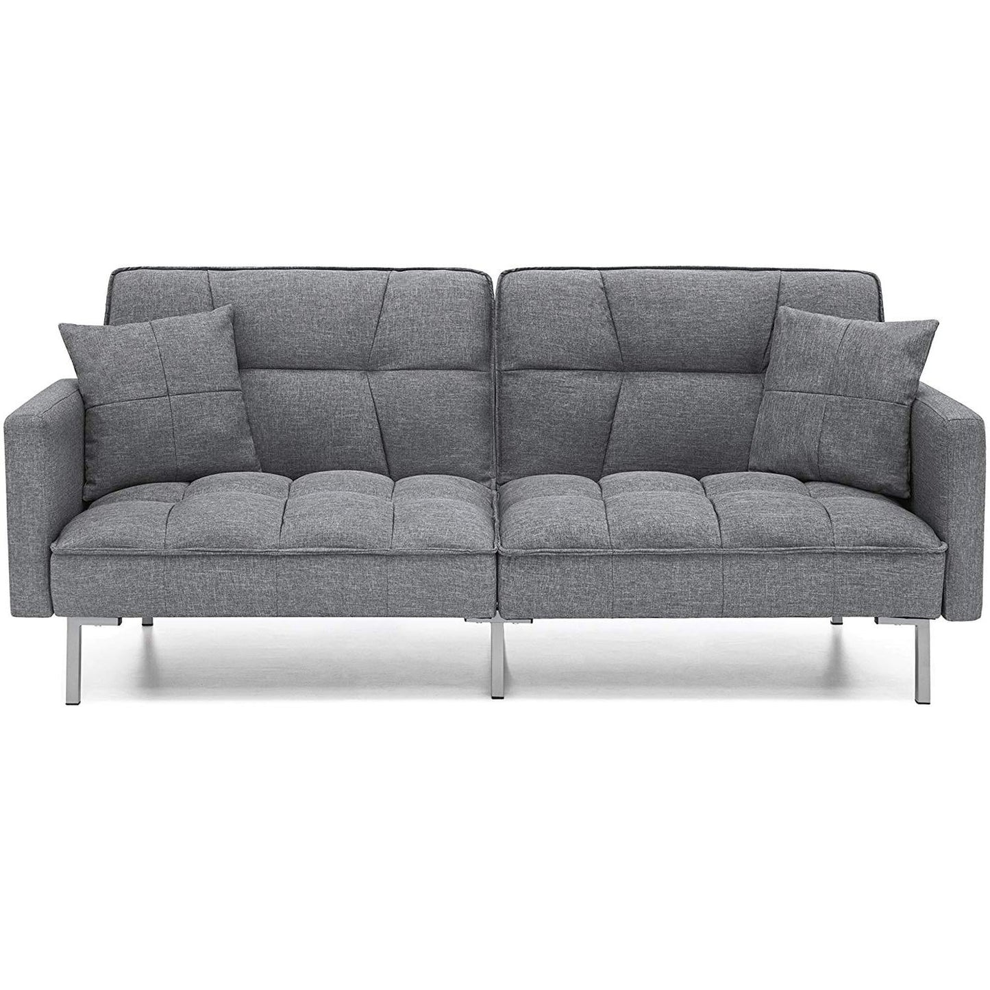 Modern Grey Linen Split-Back Futon Sofa Bed Couch