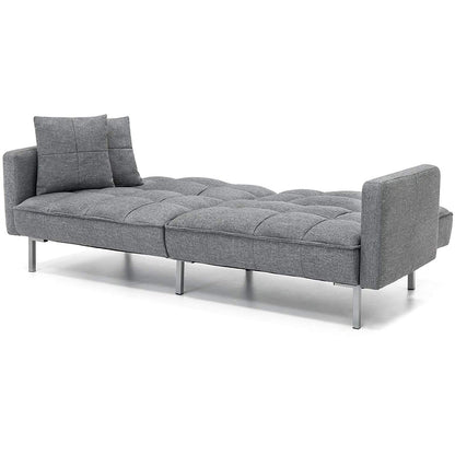 Modern Grey Linen Split-Back Futon Sofa Bed Couch