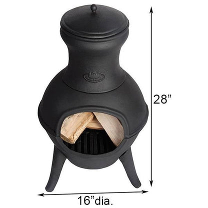 Small Black Outdoor Cast Iron Chimenea Wood Burning  Fire Pit