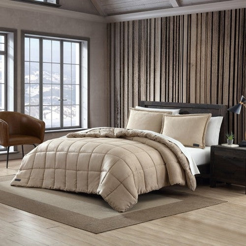 King Plush Sherpa Reversible Micro Suede Comforter Set in Beige