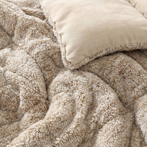 King Plush Sherpa Reversible Micro Suede Comforter Set in Beige