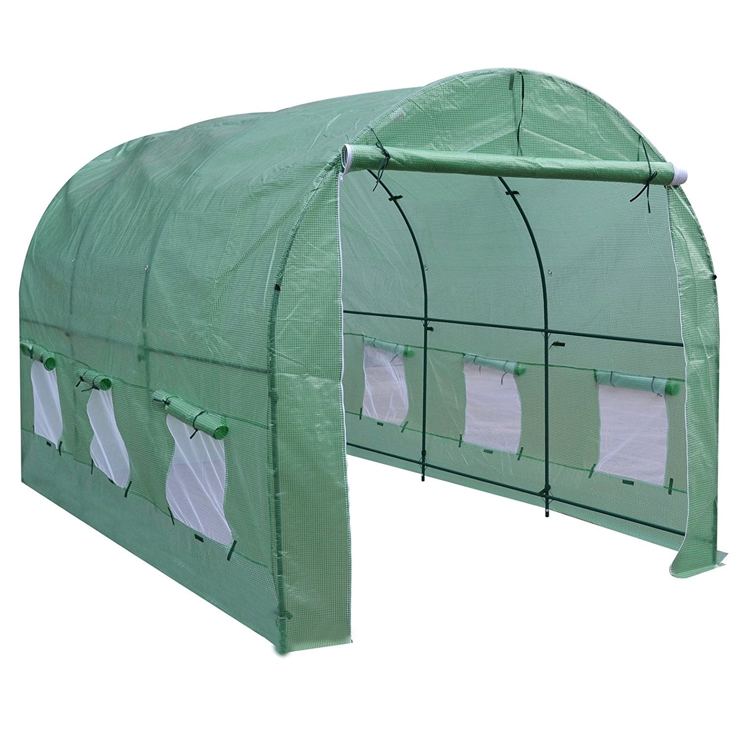 Outdoor 7 x 12 Ft Greenhouse Kit with Steel Frame and Green Cover