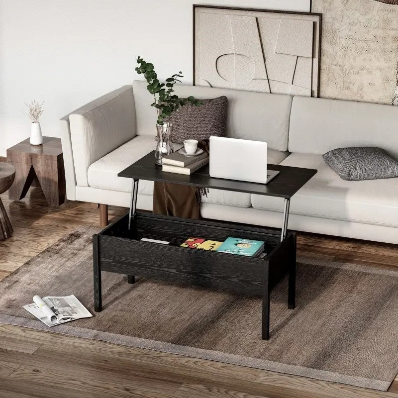 Modern Black Lift Top Coffee Table w/ Hidden Storage