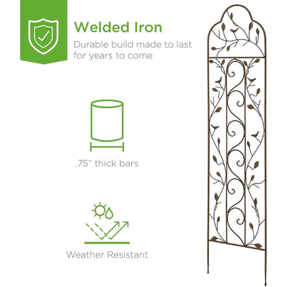 60-inch Tall Outdoor Iron Garden Trellis in Bronze Metal Finish