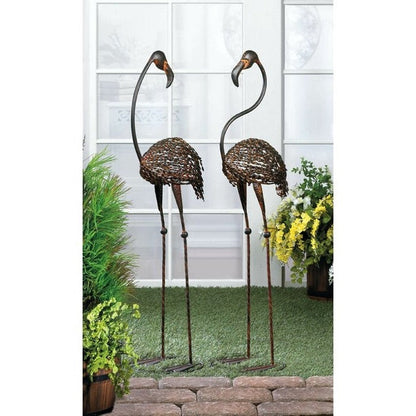 Set of 2 Metal Outdoor Wild Flamingo Garden Statue Set