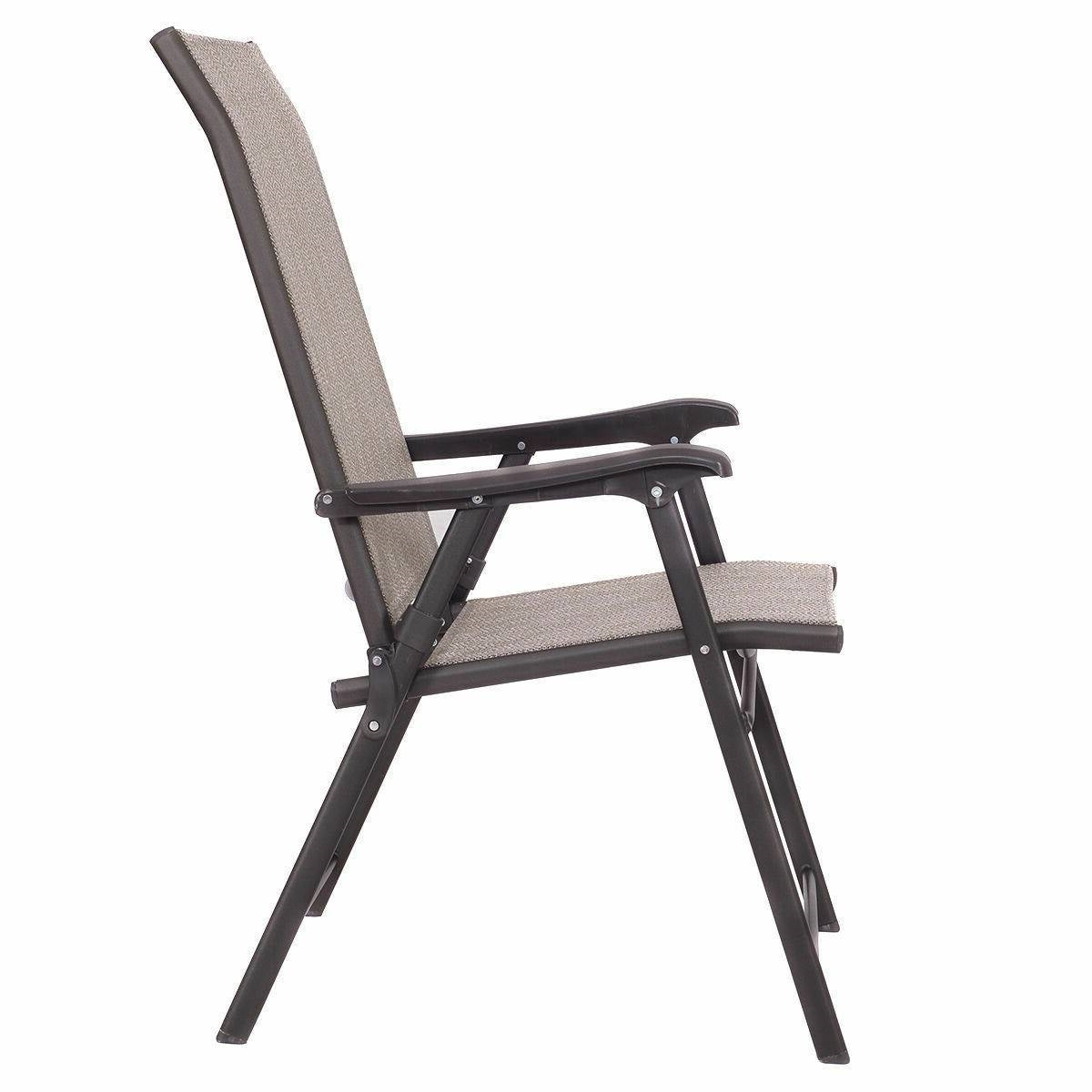 Set of 2 Outdoor Folding Patio Chairs in Brown with Black Metal Frame