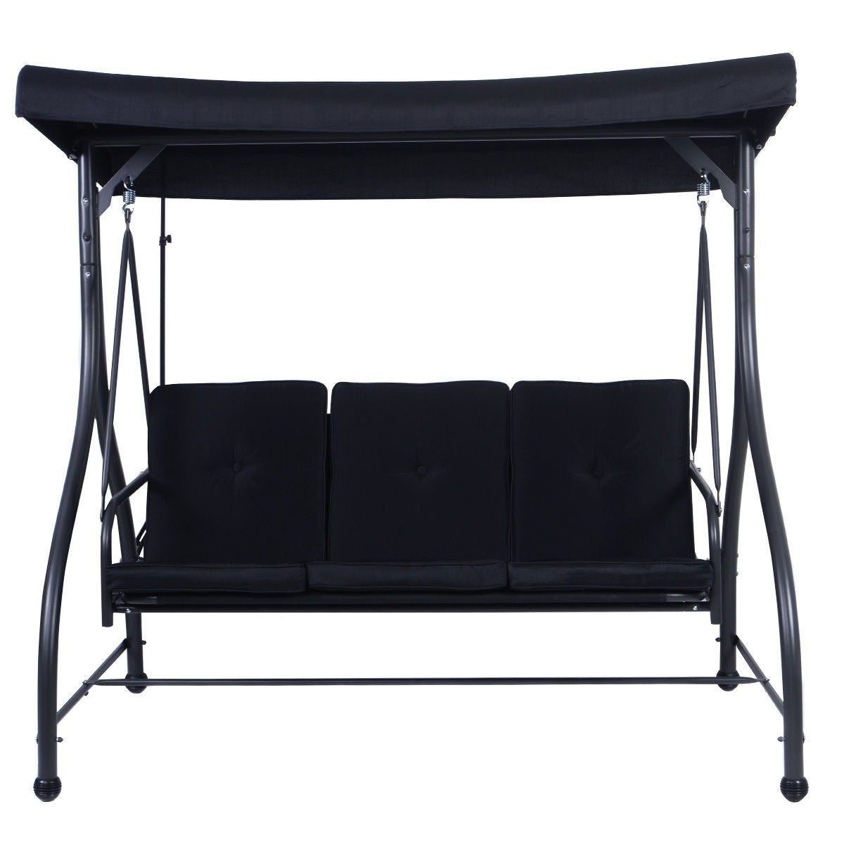 Black Adjustable 3 Seat Cushioned Porch Patio Canopy Swing Chair