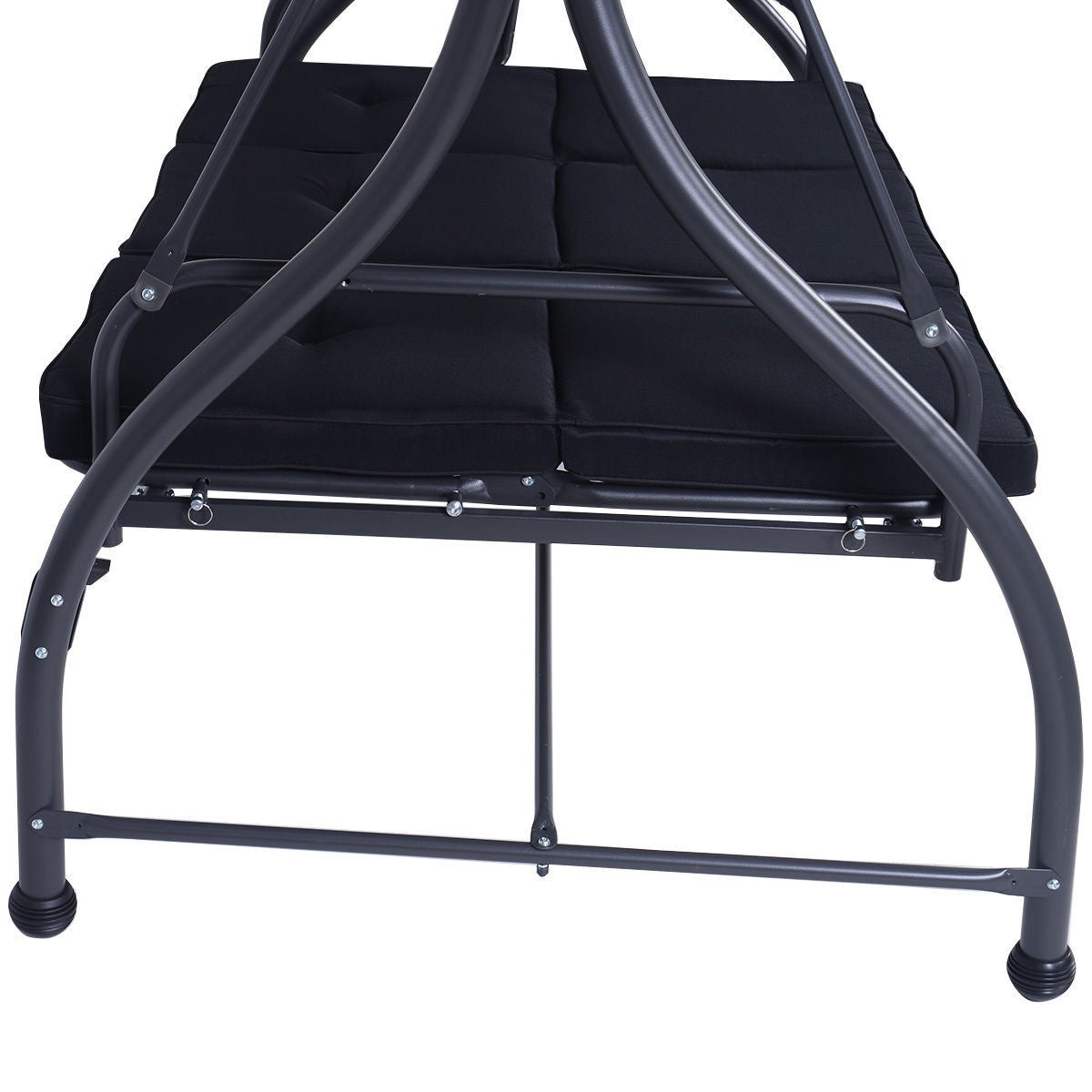 Black Adjustable 3 Seat Cushioned Porch Patio Canopy Swing Chair