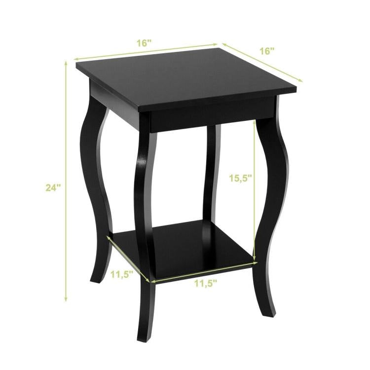 Stylish Nightstand End Table in Black Wood Finish - Set of 2