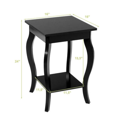 Stylish Nightstand End Table in Black Wood Finish - Set of 2