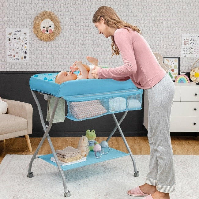 Blue Folding  Wide Nursery Baby Diaper Changing Table