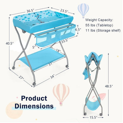 Blue Folding  Wide Nursery Baby Diaper Changing Table