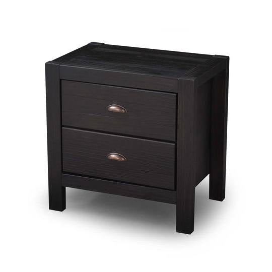 Farmhouse Style Solid Pine Wood 2-Drawer Nightstand Bedside Table in Black