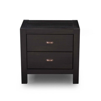 Farmhouse Style Solid Pine Wood 2-Drawer Nightstand Bedside Table in Black