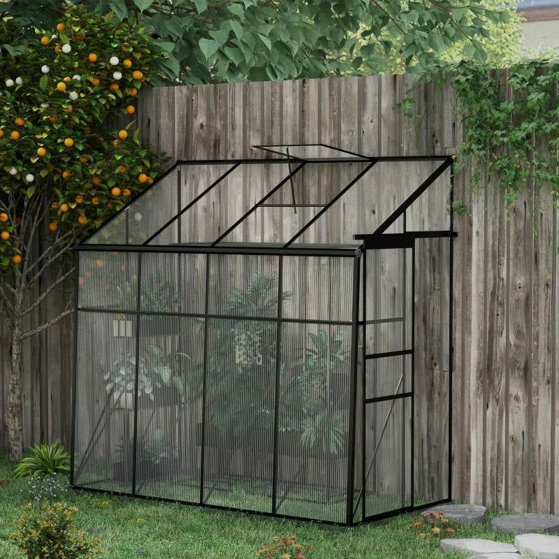 8.3 ft x 4.1 ft Outdoor Polycarbonate Lean-to Greenhouse with Black Metal Frame