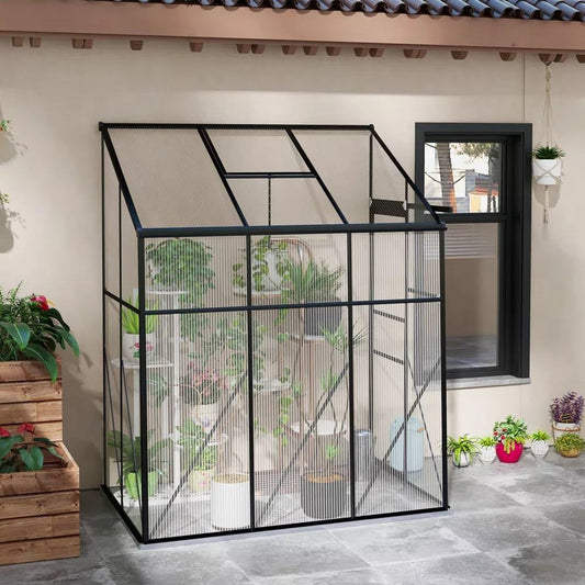 6.3 ft x 4.1 ft Outdoor Polycarbonate Lean-to Greenhouse with Black Metal Frame