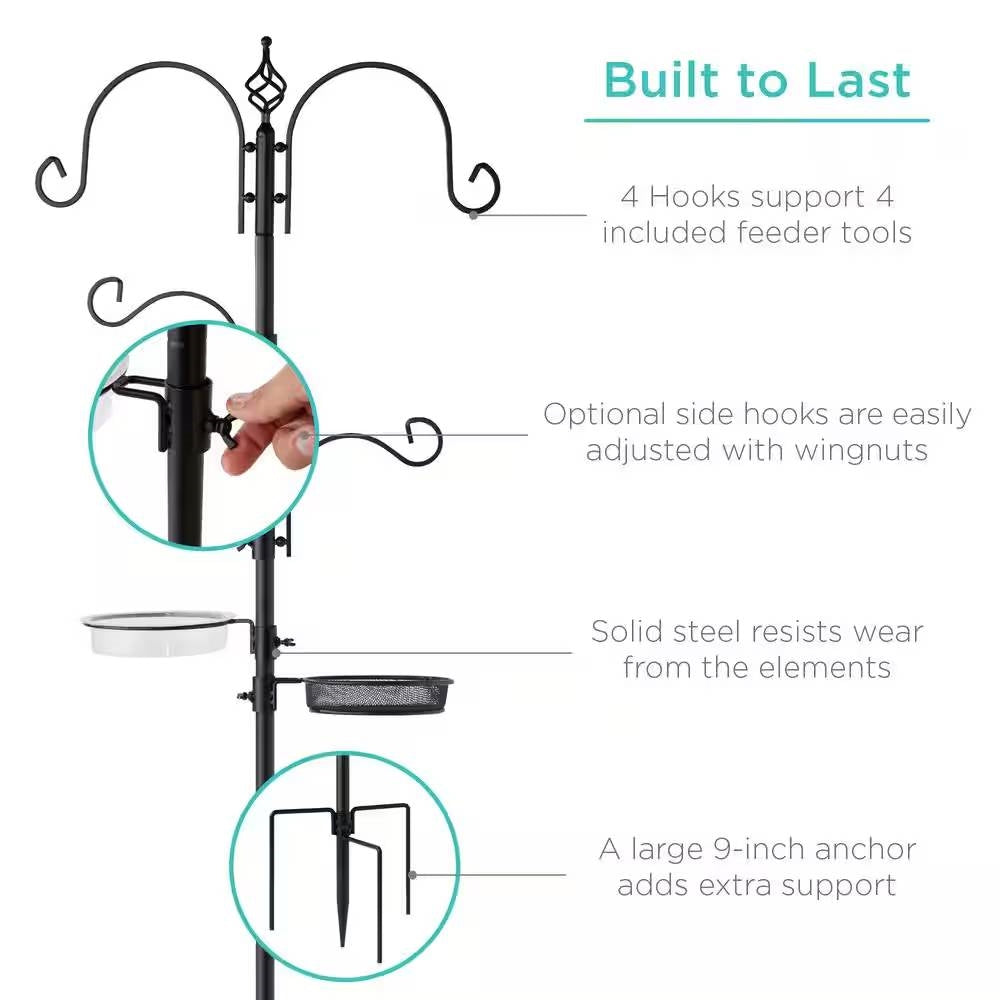 Complete Bird Feeder Set with Black Metal Stand and Bird Feeders