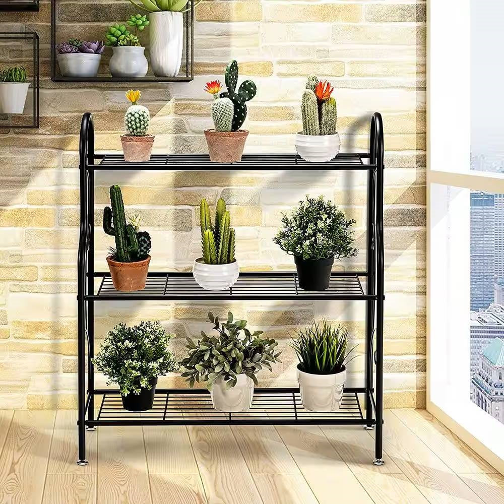 Indoor/Outdoor Black Metal 3-Tier Bookcase Plant Stand Shelving Rack